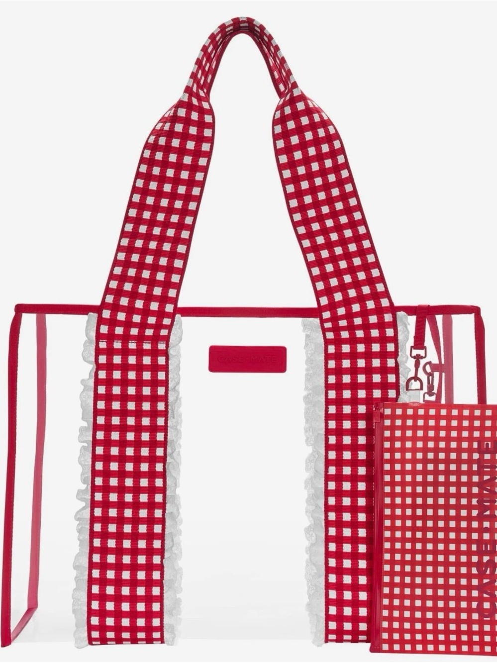 Case-Mate Red Gingham Straps and White Lace Trim Tote - Picture 3 of 3
